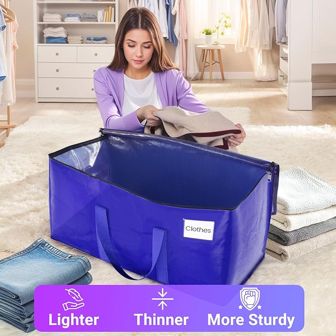 FabSpace Moving Storage Bags, Moving Supplies Packing Boxes for Moving, Camping, College Dorm Room Essentials for Girls, Blue Tote Bags, Heavy-Duty Storage Bins With Lids And Zippers, 125L 2 Pack