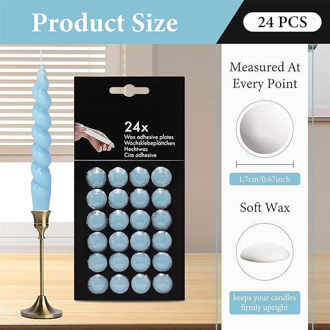 Taper Candle Wax Dots - 24pcs Spiral Sticky Dots White Adapter Small Adhesive, Soft Wax for Any Holder Accessories - Blue