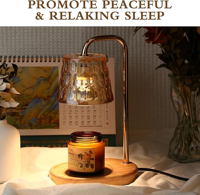 Candle Warmer Lamp Burner for Soy Jar Candles with Timer &Dimmer, Wax Candle Melts Warmer Light for Home Room Decor, Modern Candle Heater with Glass Lampshade for Scented Wax (Golden)