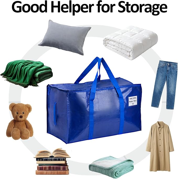 Storage Bags 2 Pack Waterproof Large Organizer Bags for Clothes Blanket Laundry Moving 65LB Load Capacity