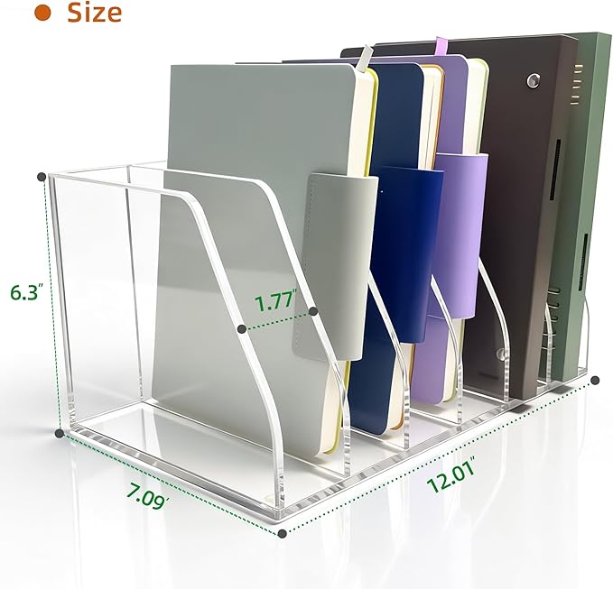 Acrylic Magazine File Holder, 6 Vertical Compartments Desk Document Sorter Organizer, Clear Folder Rack Binder for Office, Documents, Tablets, Magazines, Books – Home/Classroom Rack