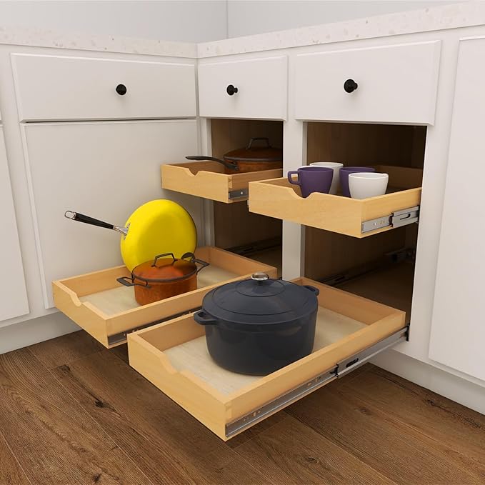 Elysian Pull-Out Tray Organizer, 17" W × 21" D Sliding Storage Drawer with Full-Extension 35mm Ball-Bearing Slides, Roll-Out Shelf for Kitchen Cabinet Organization