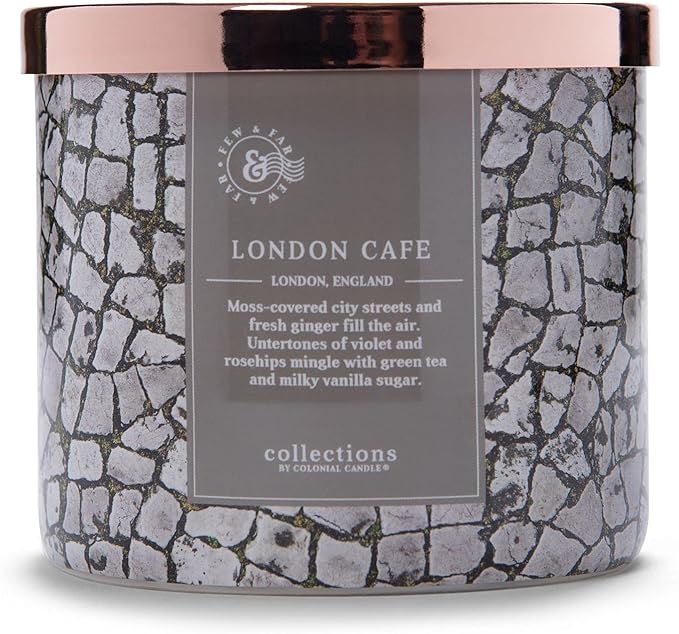 Colonial Candle London Café Scented Jar Candle, Travel Collection, 3 Wick, Gray, 14.5 oz - Up to 60 Hours Burn