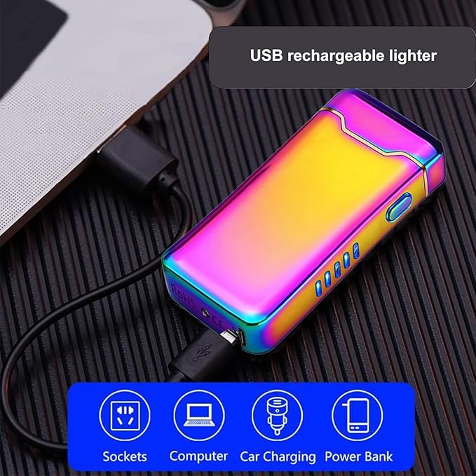 Electric Lighter Plasma Rechargeable with LED Battery Indicator Big Flame, USB Convenient Charging, Windproof Lighter Outdoor（B-Color
