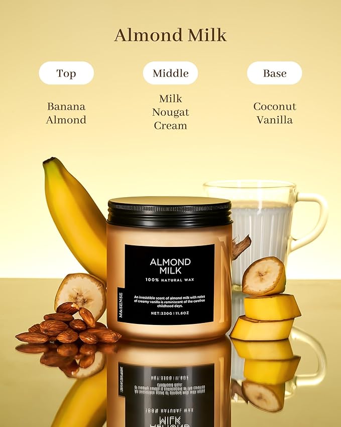 M&SENSE Creamy Vanilla Scented Candle, 11.6oz Clean Non Toxic Home Sweet Scent 70 Hours Burn Time Fragrance Candle for Home Decor 2 Wick Natural Soy Wax