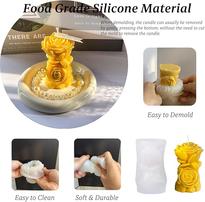Flower Pillar Candle Molds for Candle Making, Silicone Epoxy Resin Casting Molds for DIY Aromatherapy Candles Wax Soap, Resin Craft Gifts,Gypsum Making,Making Home Decor Wedding Décor