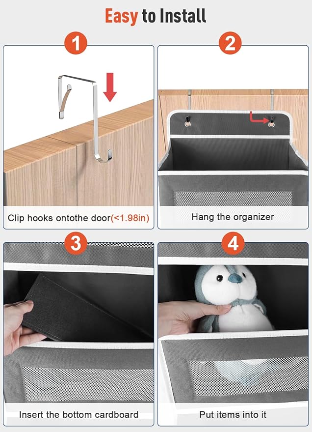 Upgrade Pocket 2 Pack Over The Door Organizer Storage, 5 Shelf Hanging Door Organizers with 10 Large Capacity Pockets, Anti Tilt 48 lb Load Behind Door Organizer for Bedroom, Bathroom, Pantry