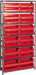 Quantum Storage Systems QSBU-245RD Solid Heavy Duty 7 Shelves 24 Ultra Stack & Hang Red Bins 75" H x 36" W x 12" D