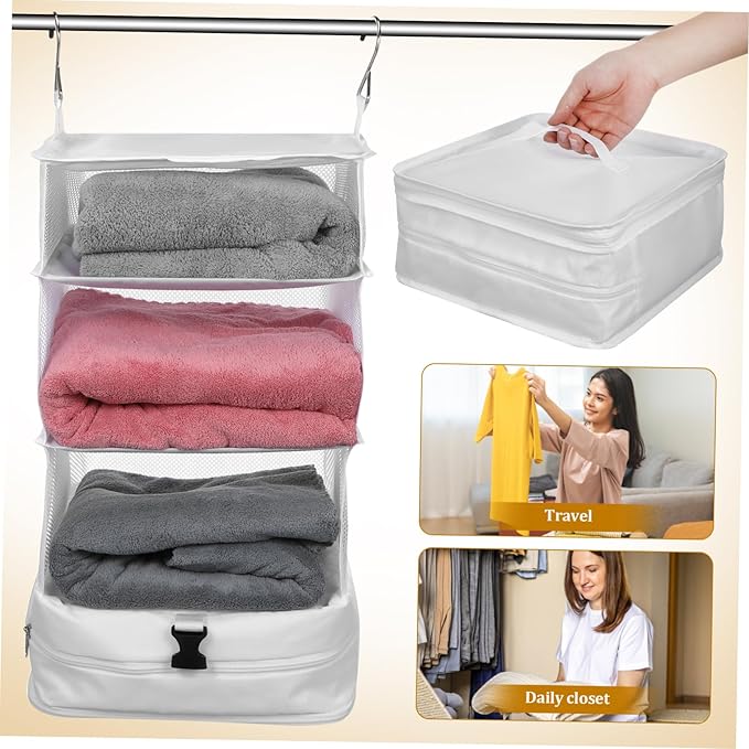 PartyKindom Hanging Packing Cube Organizer Portable Cloth Shelf Organizer for Travel Daily Use Compact Storage Bag with Hooks Buckles Ample Space for Clothes Accessories