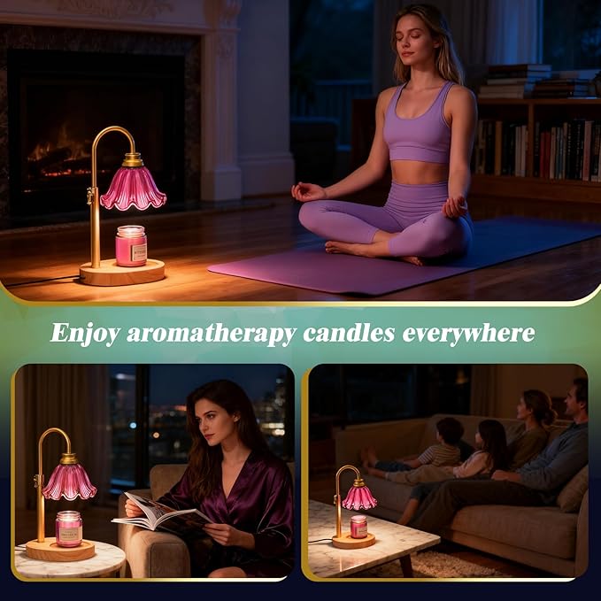 Candle Warmer Lamp with Timer & Dimmable 4-Level Brightness - Adjustable Height,for New Home Bedroom, Gifts for Women (Pink)