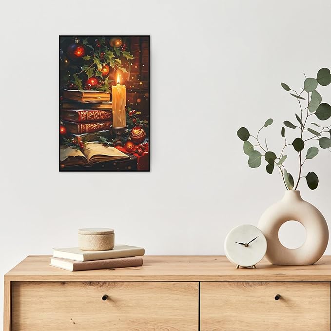 TCDZMYGS Christmas Paint by Numbers Kit for Adults Beginner,Books Candle Paint by Number Kits Without Frame,DIY Acrylic Oil Painting by Numbers for Home Wall Decor 11.8 x 15.7 inch