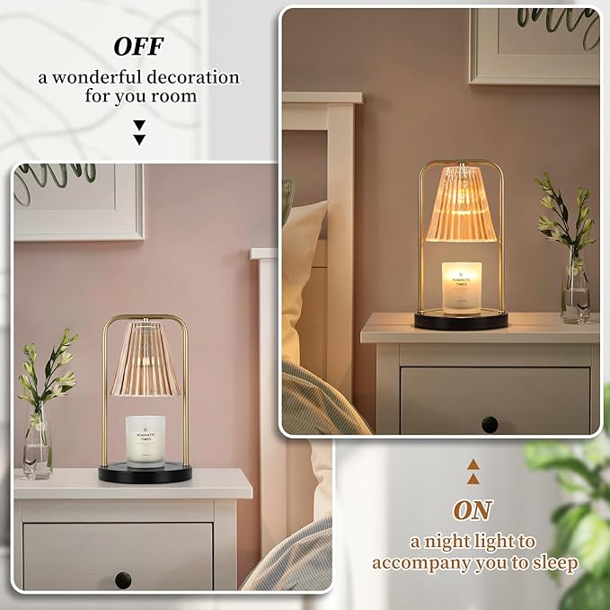 Candle Warmer Lamp for Jar Candles, Mothers Day Gifts for Mom, Vintage Electric Candle Melter House Warming Gifts Home Bedroom Decor, Dimmable Melt Warmer for Scented Wax with 2 Bulbs