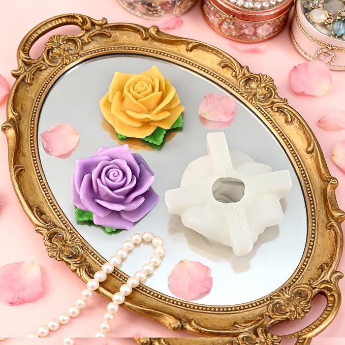 Large Rose Candle Molds, Rose Molds for Candles, 3D Flower Silicone Mold for Soap Wax Plaster Epoxy Resin Casting Clay Home Décor Handmade Gift