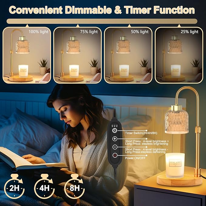 Candle Warmer Lamp with Timer & Dimmer, Adjustable Height Electric Candle Warmer with 3 Bulbs,Compatible with All Size Scented Candles, Wax Melt Warmer for Bedroom,Home Decor House Warming Gifts