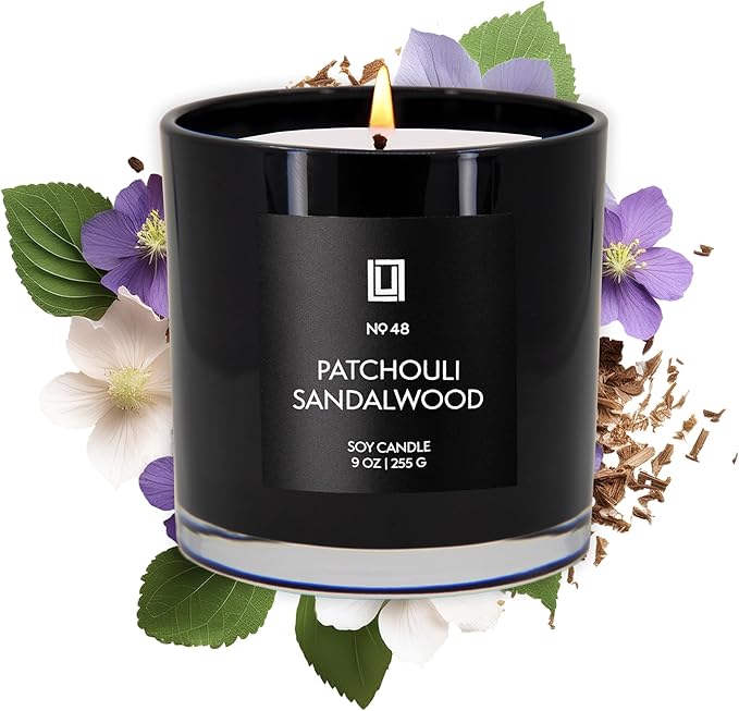 Lulu Candles | Patchouli Sandalwood | Smells Like Wood & Musk | Luxury Scented Soy Jar Candle | Hand Poured in The USA | Highly Scented Long Lasting (9 Oz.)