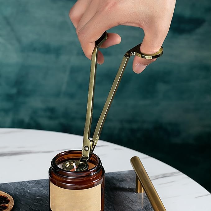 MrMrKura 4 in 1 Candle Accessory Set, Candle Snuffer, Candle Wick Cutter, Candle Dipper, Storage Tray Plate, Candle Care Kit with Velvet Pouch for Candle Lover (Bronze)