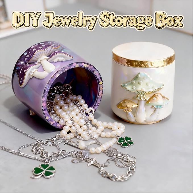 1Pc Mushroom Jar Resin Mold Silicone 3D Exquisite Epoxy Casting Mold with Lid for DIY Jewelry Organizer Trinket Storage Box Candy Container Candle Jar Flowerpot Cement Crafts Home Decoration