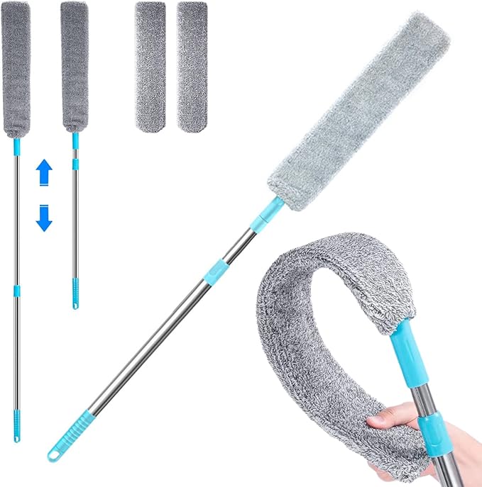 Saker Plus Retractable Gap Dust Cleaning Artifact, Retractable Gap Dust Cleaner Flat Duster, with 2 Microfiber Dusting Cloths Long Handle,Flat Duster