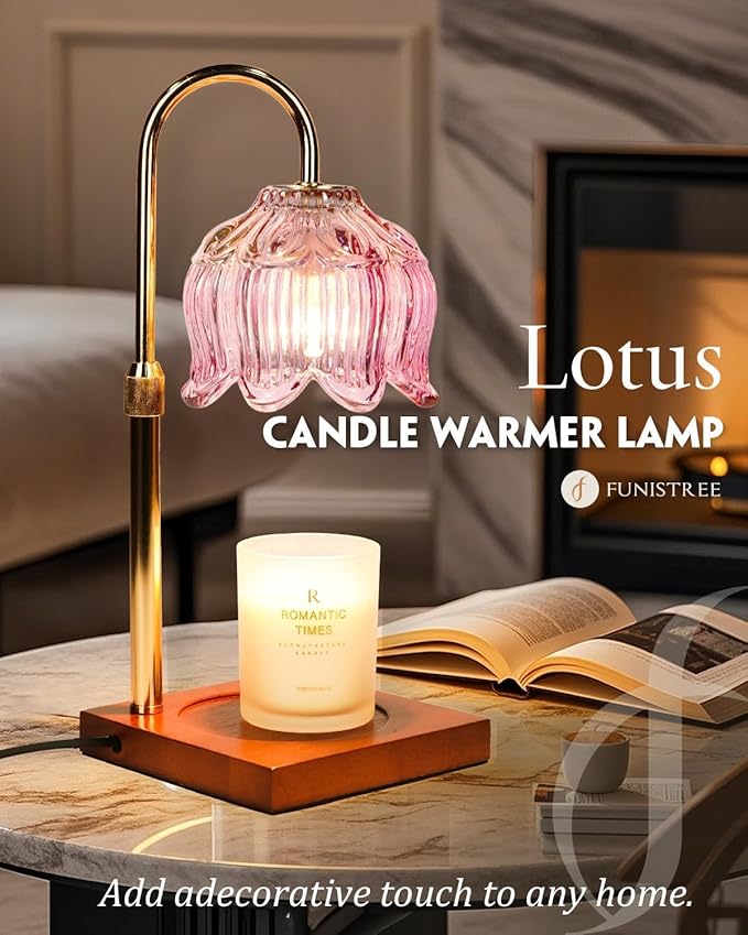 Pink Candle Warmer Lamp with Timer & Dimmer, Candle Lamp Warmer Adjustable Height, Mothers Day Birthday Gifts for Women Mom, House Warming New Home Bedroom Decor, Flower Wax Warmer for Jar Candle