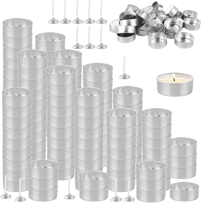 200 Pcs Aluminum Tea Lights Cups, Empty Case Candle Wax Containers, Metal Tea Light Tins with 200 Pcs Candle Wicks, Candle Mold for DIY Candles Making Supplies
