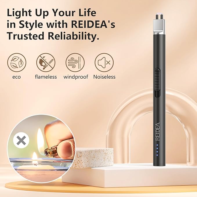 REIDEA Electric Lighter for Candle Lovers, Windproof Flameless USB Rechargeable Arc Lighter with Safe Button and Power Indicator for Candle, BBQ and Fireworks, R1, Mint Green