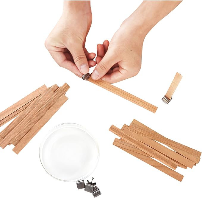 NOOR 50 Wooden Wicks for Candle Making - Double Layer Crackling Wood Wicks with Metal Clips - Smokeless, Eco-Friendly, Ideal for Soy Wax & DIY Candle Projects