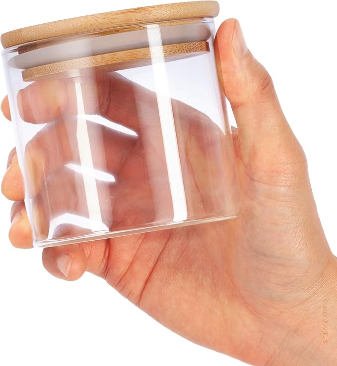 JUVITUS (12 Pack) 10 oz Clear Glass Jar with Bamboo Silicone Sealed Lid