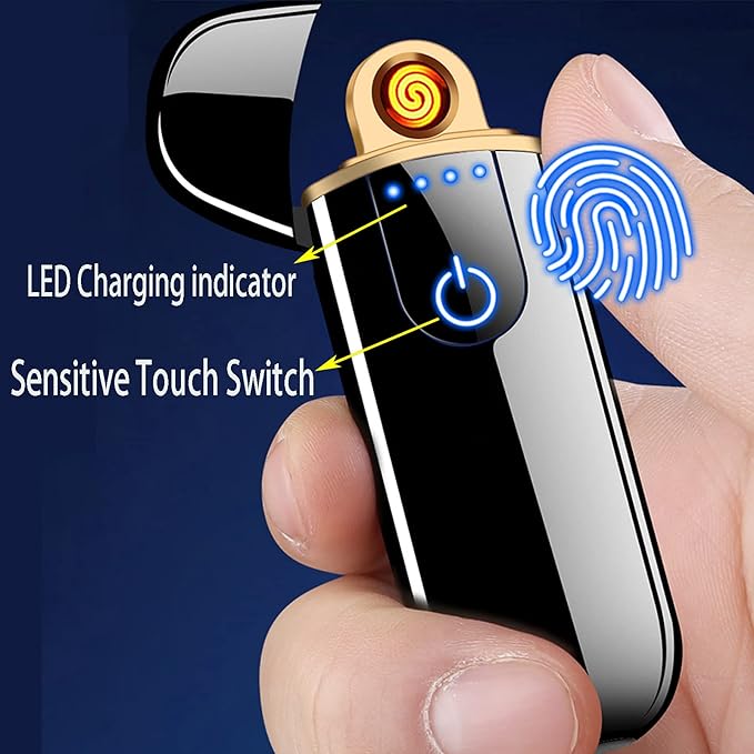 Gold Smart Electronic Lighter - Mini USB Rechargeable, Windproof, Touch Ignition, Plasma, with Power Indicator - Perfect for Boyfriends or Father Gifts