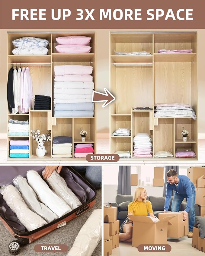 Vacuum Storage Bags for moving, Vacuum Seal Bags for Memory Foam, Latex, Clothing & Bedding, Space Saver Bags for Organization and Storage (Large)