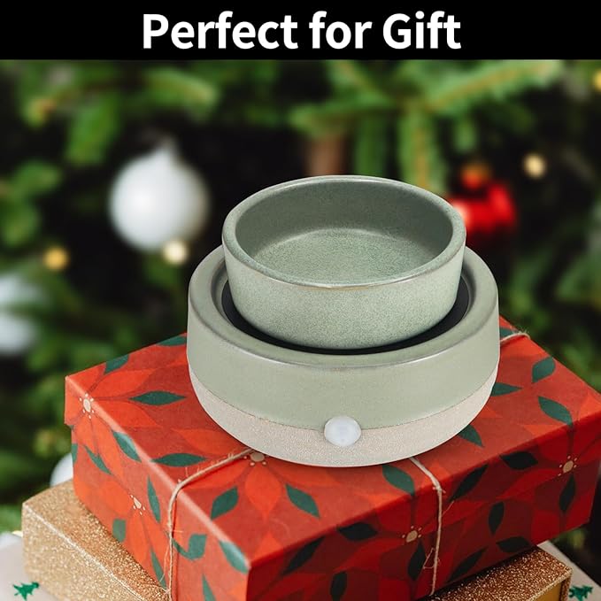 Wax Melt Warmer, Ceramic Electric Candle Wax Warmer 3-in-1 Oil Burner Fits Yankee Large Jar, Scented Candle Holder for Home Decor Thanksgiving Christmas Day Gifts (02-Light Green)