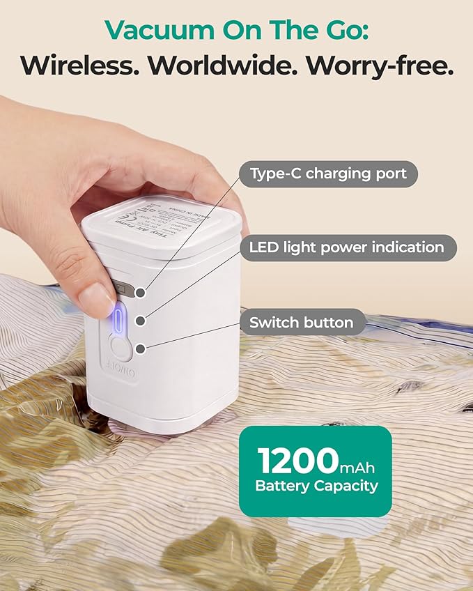 BAGSMART Vacuum Bags for Travel with Rechargeable Air Pump, Portable Space Saver Bags for Travel & Home, Vacuum Compression Seal Bag for Clothing, Blanket, 15 Pack Multicolor