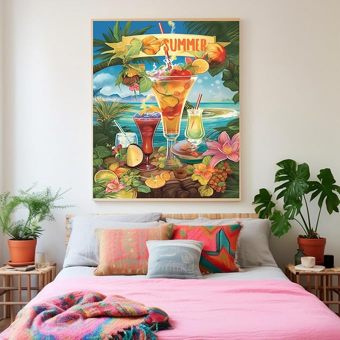 GUAIEUW Diamond Painting Kits for Adult Beginner Round Full Diamond 5D DIY Diamond Art Kit Gift - Season Theme Summer Beach Drinks Diamond Painting Home Wall Decor 20x24 Inch