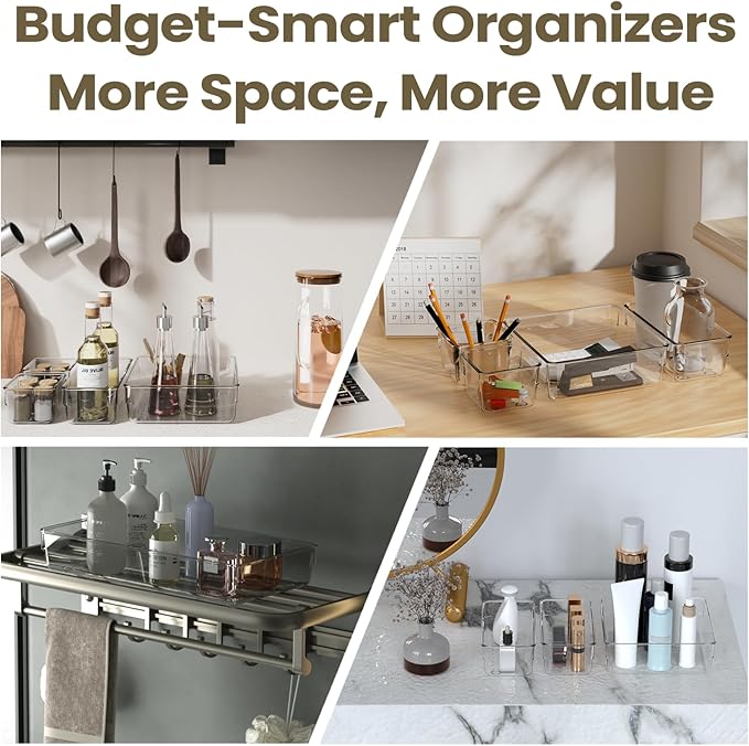 Clear Plastic Drawer Organizer Set with 15 Inch Extra Long Bins, 4 Sizes Large Acrylic Organizers for Kitchen Utensils, Bathroom Trays and Makeup Storage