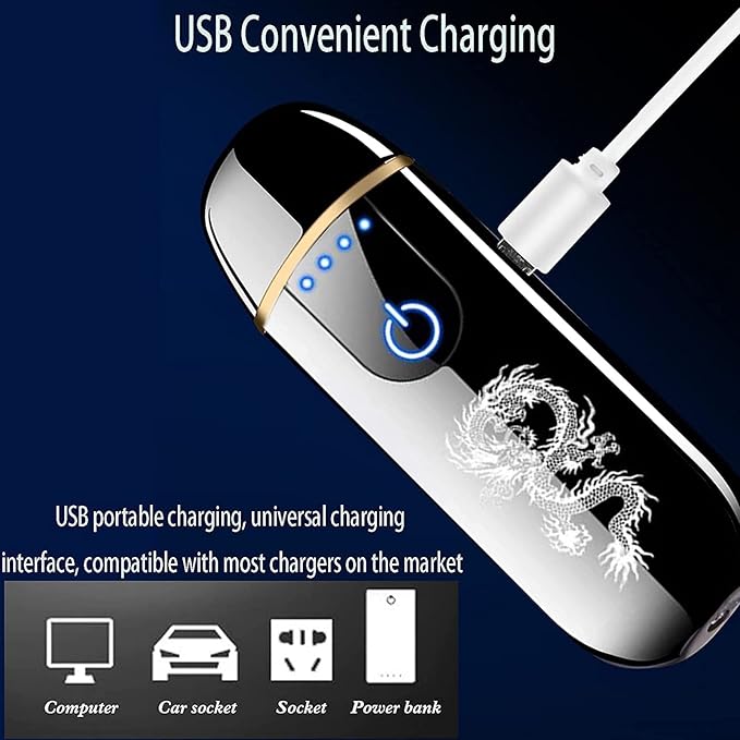 Electric Lighter, Smart USB Rechargeable, Mini Touch Ignition Windproof Flameless Plasma Lighter with Battery Indicator for Men Father Gifts (Dragon)