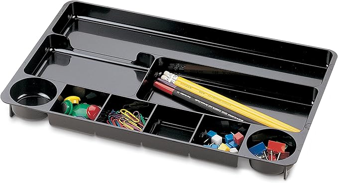 Officemate Recycled Plastic Desk Drawer Organizer, Nine Compartments, 14 X 9 X 1.13, Black (Pack of 6)