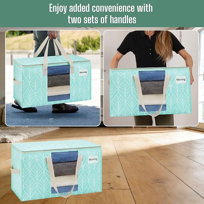 VENO 2 Pack Heavy Duty Moving Bags, Clothes and Comforter Storage Bags with Clear Window, College Dorm Essentials Packing Supplies, Foldable Boxes Alternative (Evergreen, 2 Pack)