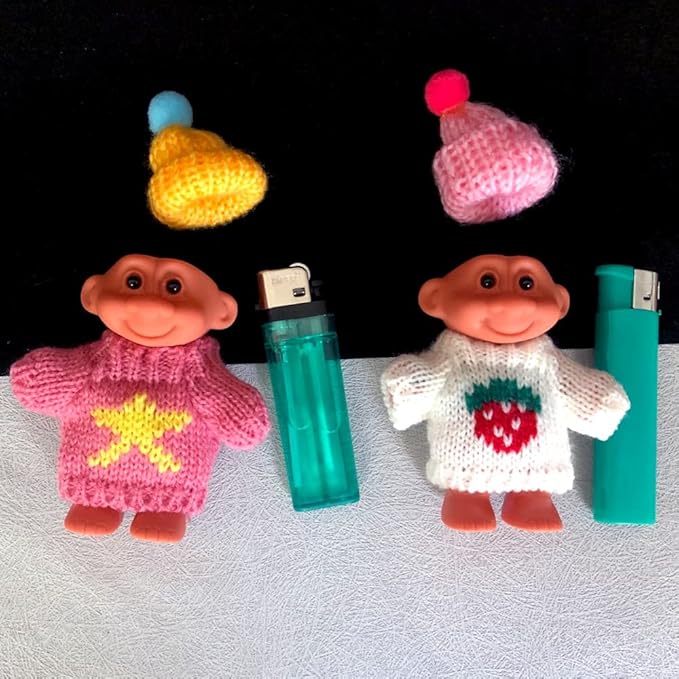 HUMWE 2 Pack Cute Troll Dolls Lighter Case Silicone Funny Mini Dolls Lighter Sleeve with Sweater &Hat for 3.2in Regular Lighter (Lighter not Included) (Pink & White)