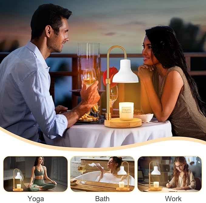 Candle Warmer Lamp with Timer & 3 Bulbs, Dimmable Electric CandleLight Adjustable Height and Brightness Candle Wax Warmer for Jar Candles Bedroom Home Decor House Warming Gift for Women (White)