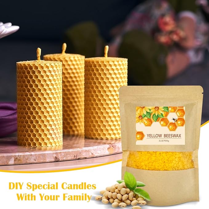 Yellow Beeswax Pellets 2LB, Organic Beeswax, Beeswax for Candle Making, Body, Skin Care DIY, Lip Balm and Soap Making Supplies(32oZ)