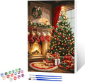 NAIMOER Christmas Tree Fireplace Paint by Numbers Kits for Adults Beginner with Wooden Framed, Color by Numbers on Canvas Painting Kits, Easy Paint DIY Acrylic for Home Wall Decor 8X12 Inch