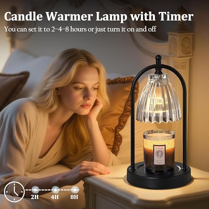 GyroVu Candle Warmer Lamp, Electric Candle Warmer with Timer & Dimmer with Vintage Glass Shade, Gifts for Mom Christmas Birthday Women, House Warming New Home Bedroom Decor