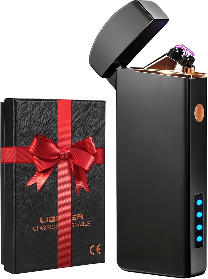 Coquimbo Fathers Day Dad Gifts for Men Him Husband from Daughter Son Wife, Electric Lighter USB Rechargeable Windproof Flameless Dual Arc Plasma Lighters for Candle Incense Camping (Black)