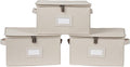 Covermates Keepsakes Zip-Top Storage Box Set, 3 Pack Heavy Duty Polyester Organizer Bins, Stackable Design, ID Window, Reinforced Handles, Closet Home Storage, Beige Heather