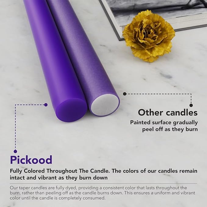 10-Inch Tall Dripless Taper Candles Set of 4 - Purple Tapered Candles, Perfect for Halloween - Smokeless, Unscented, Long Burning - Hand Poured, Colored Tall Candlesticks - Light Purple