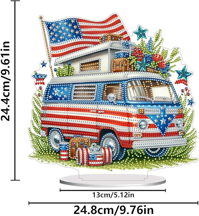 ARTopet DIY Diamond Desktop Ornament US Independence Day Special Shaped Crystal Double Sided Pattern Single Sided Diamond Art Painting Tabletop Home Ornaments Decor-Bus01