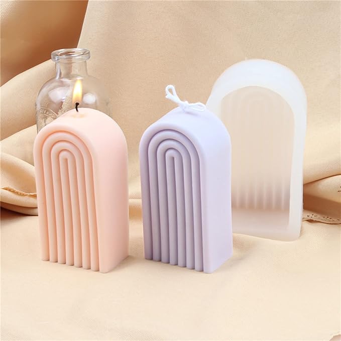 Geometric Rainbow Arch Candle Molds, Striped U-Shaped Silicone Mold, Abstract Lines Epoxy Molds for Candle Making and Baking Making Soap Wax Cake Mousse Ice Cream