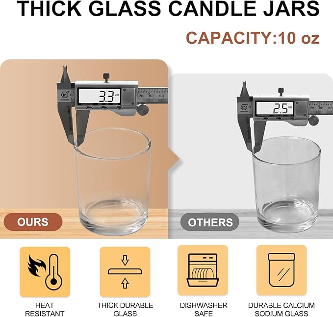 SHOWIN 10 OZ Thick Candle Jars for Making Candles 15 Pcs, Empty Jars with Wood Lids for Candle Making, Sample Container, Clear