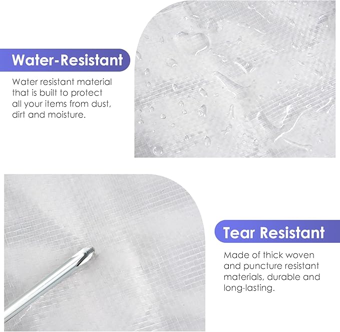 SINLAND 4 Pack Extra Large Heavy Duty Moving Bags with Strong Zippers, Reinforced Handles and Tag Pocket, Packing Totes Supplies for College Dorm Room, Packing Bags for Saving Space(Semi-Transparent)