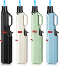 4 Pack of Torch Lighter, Windproof & Adjustable Jet Flame, with Visible Window & Safety Lock, Long Butane Gas Refillable Lighters for Candle, Grill, Camping (NO Gas)