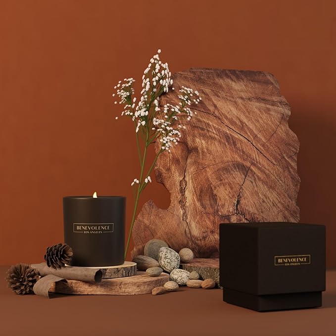 Benevolence LA Oud Wood Christmas Scented Candles | Soy Candles, Black Candle for Home | Holiday Candle Gifts for Women and Men | Home Fragrance | Aromatherapy | 8oz, 45 Hour Burn
